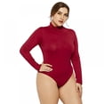 thumbnail image 4 of Baywell Women's Plus Size Zipper Long Sleeve Bodysuits Basic Leotard Red(Turtleneck) XL-6XL, 4 of 10
