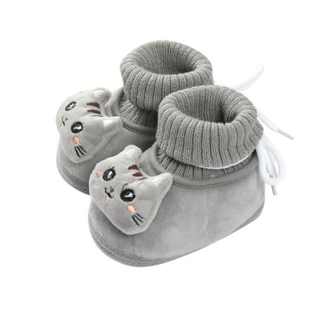 Baby Cute Winter Shoes Winter Children Toddler Shoes Boys And Girls Flat Socks Shoes Elastic Rope Non Warm Comfortable Cute Cartoon Cat  Soft Sole Shoes Boots(Size:6-12 Months)