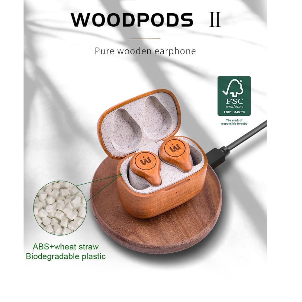 TWS Bluetooth Wooden Designed Earphones with USB Charging Case