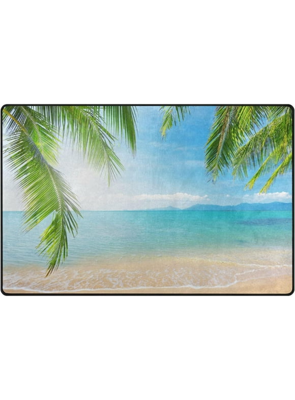 Wellsay Sea Ocean Area Rug 1.7' x 2.6' Palm and Tropical Beach Polyester Area Rug Mat for Living Dining Dorm Room Bedroom Home Decorative