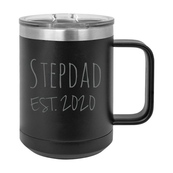 Stepdad Est. 2020 Established Stainless Steel Vacuum Insulated 15 Oz Engraved Double-Walled Travel Coffee Mug with Slider Lid