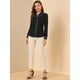 thumbnail image 3 of Camisa casual de contraste con cuello Peter Pan Allegra K blusa de trabajo con mangas abullonadas Negro L, 3 of 6