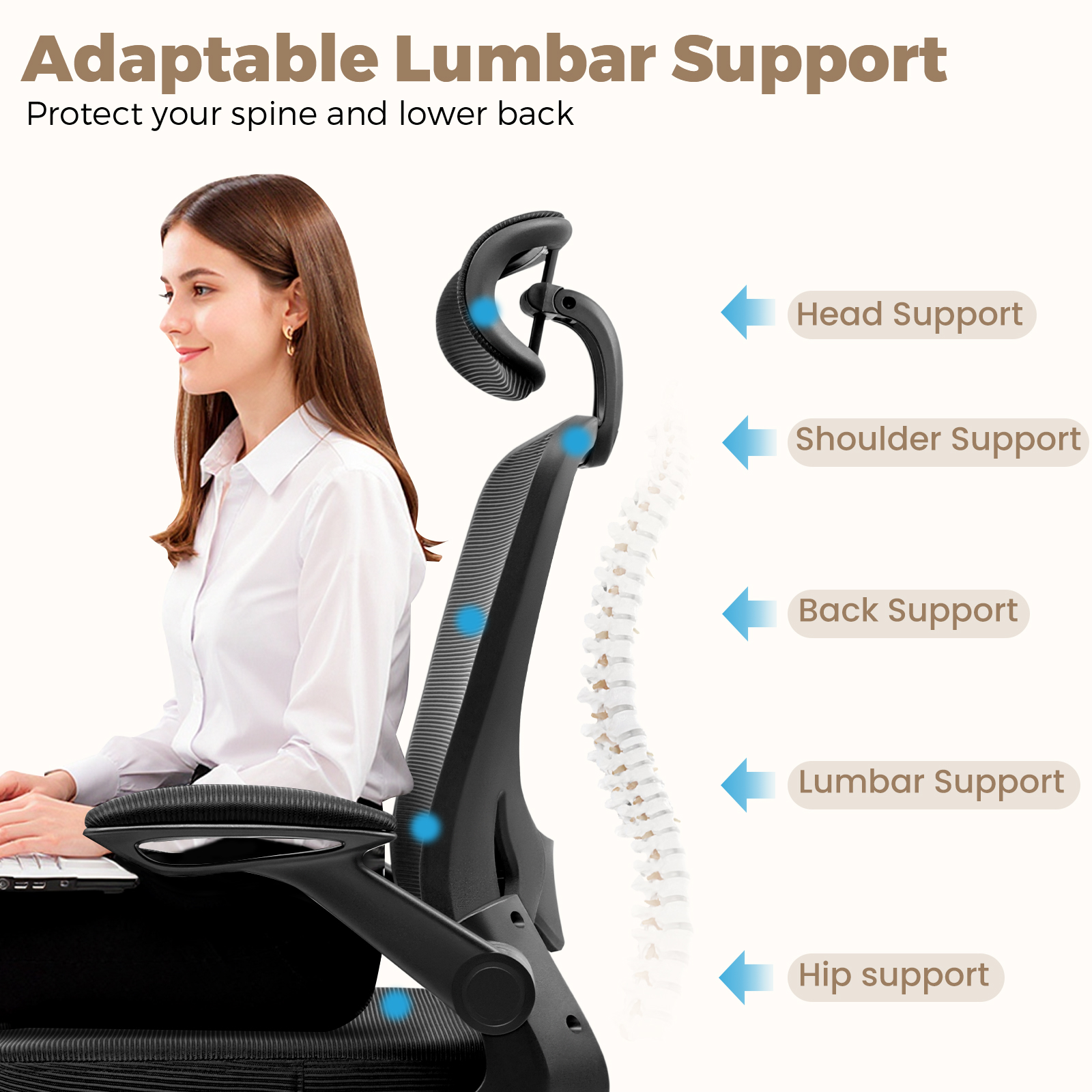 COOLHUT Office Chair Ergonomic Desk Chair, High Back Office Chair with Headrest, Big and Tall Comfy Home Office Desk Chair Lumbar Support Breathable Mesh Office Chair, Black