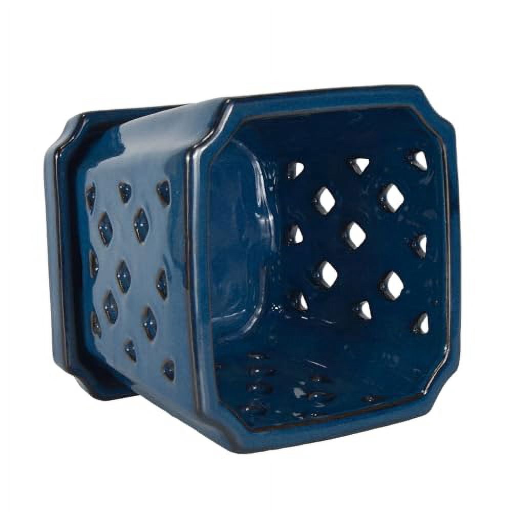 W&W Orchid Pot with Holes and Saucer for Orchid Repotting and Better Grow, Blue, 7 Inches
