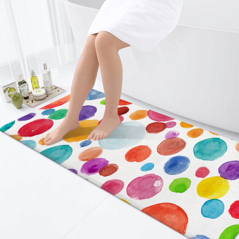 Colorful Polka Dot Bath Mat for Kids Bathroom, Cute Rainbow Geometric Bright Childrens Fabric Kid Floor Rugs Mats Non Slip Bathroom Decor Accessories 19X31 Inches Kitchen Bedroom Indoor