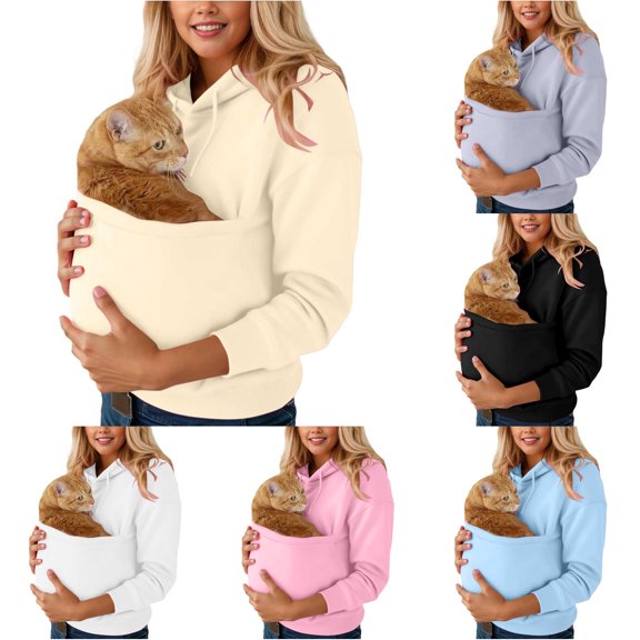 QTSHPN Hoodies for Women Casual Solid Pocket Long Sleeve Hooded Sweatshirt Pullover Top Womens Women’s Sweatshirt Beige XL