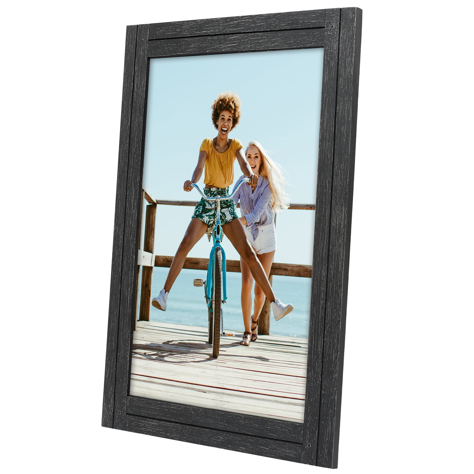 Americanflat 12x18 Poster Frame with Polished Plexiglass Hampton Collection Distressed Frames - Charcoal Black