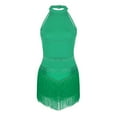 thumbnail image 4 of TiaoBug Womens Tassel Shiny Leotard Halter Neck Sleeveless Fringe Bodysuit Latin Tango Salsa Jazz Green XL, 4 of 7