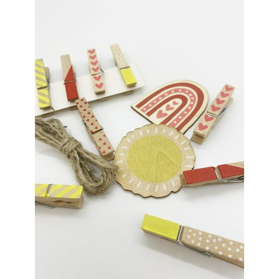 Hello Hobby Rainbow Clothespin Set 13 Piece with Jute and Wood Die Cuts