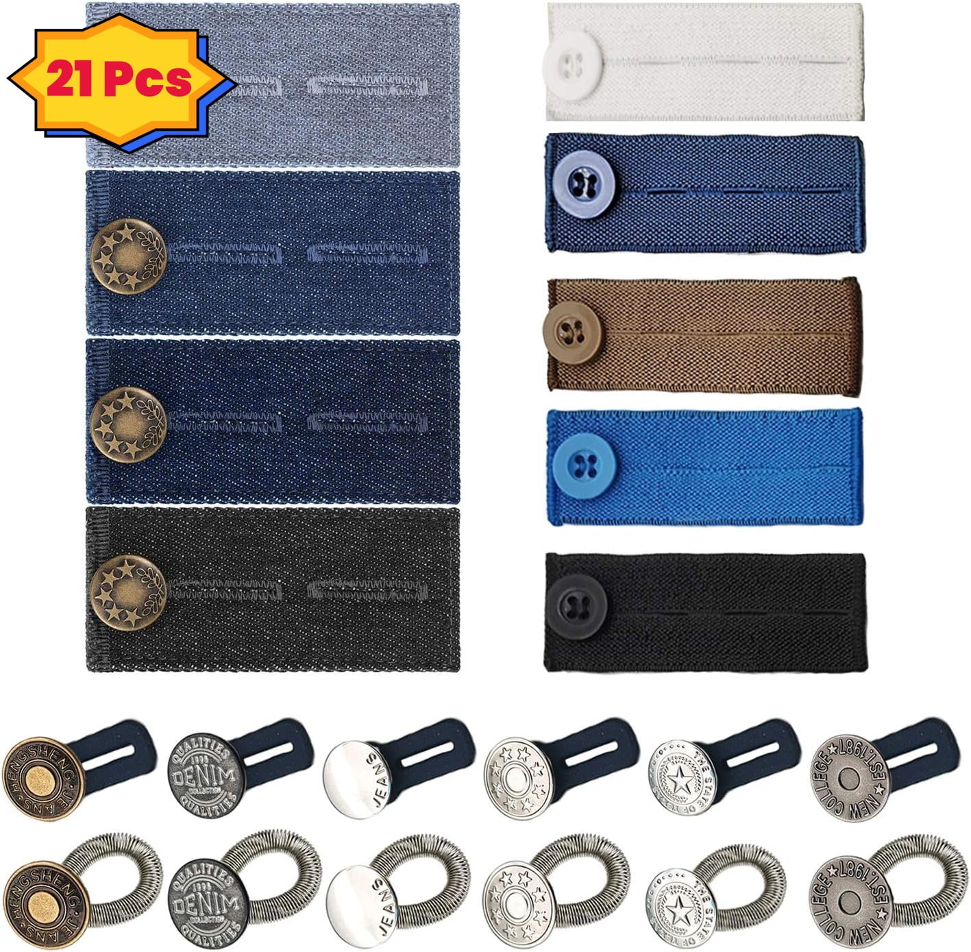 Spring Pushutton Extender Waistband Extenders 17-Pack Button Extender Set – 8x Spring Etal Waist ...