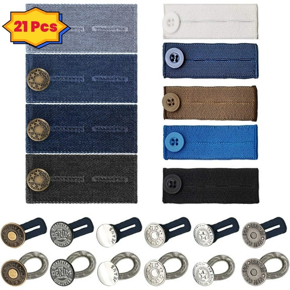 SPOKKI 21 Pcs Waistband Extenders, Blue Button Fabric Waist Extenders for Pants for Women Men Pregnancy Jeans Skirt Collar Dress