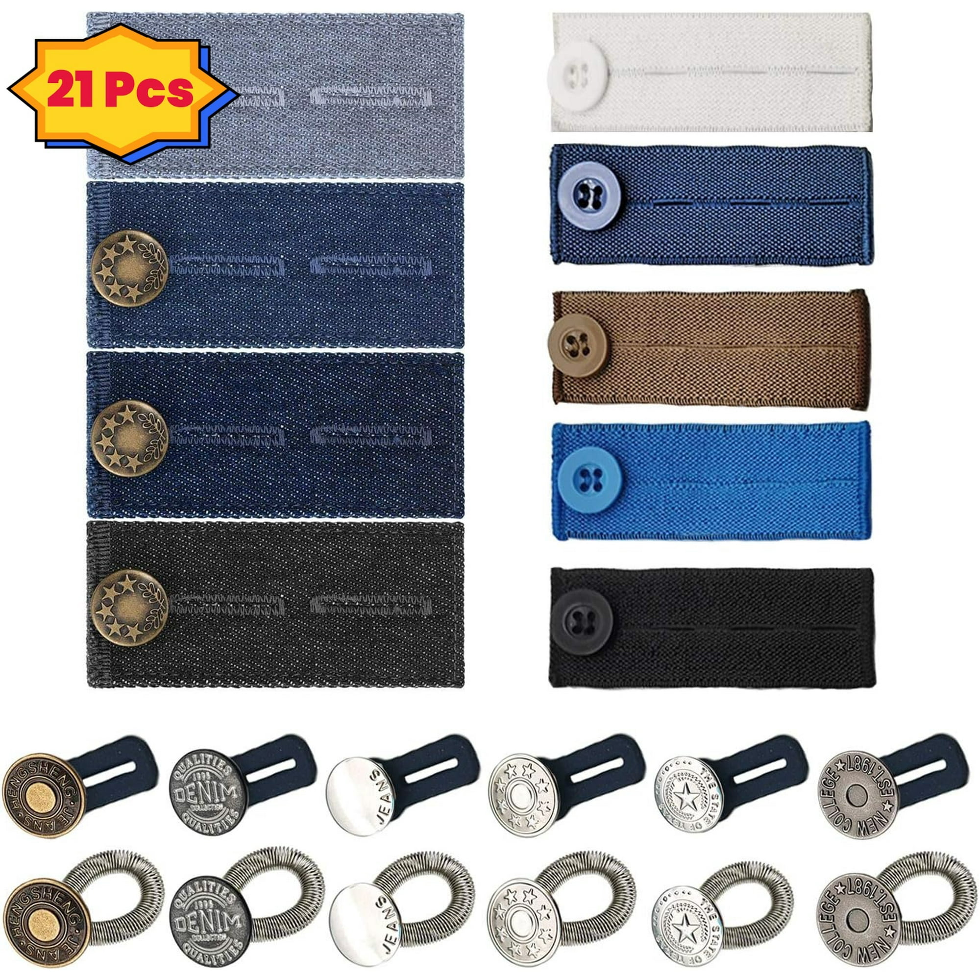 SPOKKI 21 Pcs Waistband Extenders, Blue Button Fabric Waist Extenders for Pants for Women Men Pregnancy Jeans Skirt Collar Dress