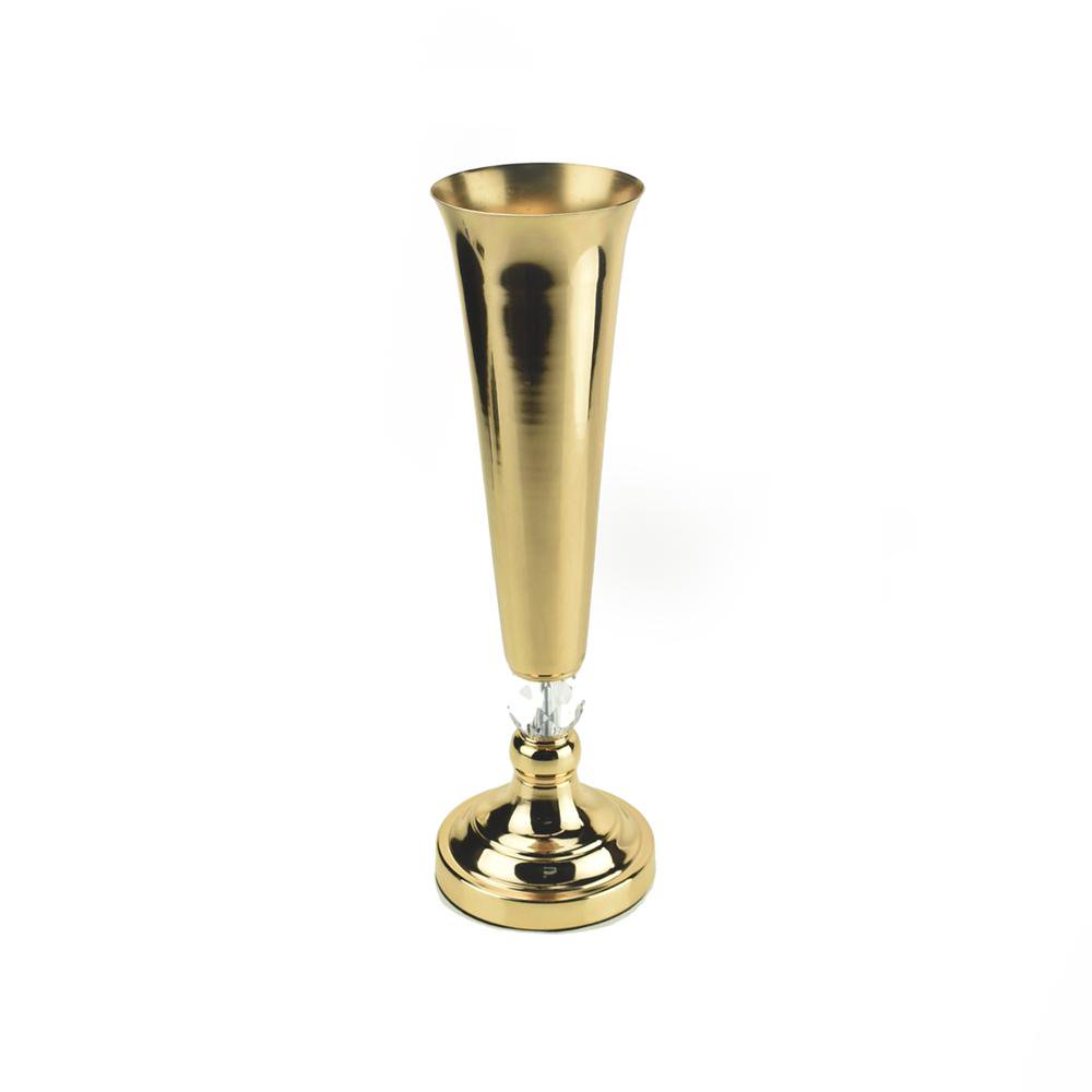Tall Metal Trumpet Vase with Diamond Accent, Gold, 173/4Inch
