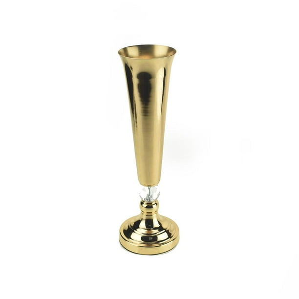 Tall Metal Trumpet Vase with Diamond Accent, Gold, 173/4Inch