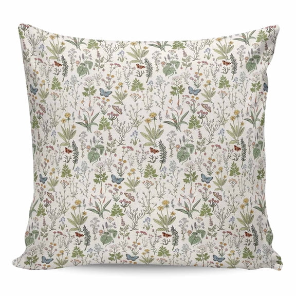 Throw Pillow Covers 24x24 Inch, Botanical Decorative Pillow Cases for Couch Sofa Bed, Vintage Floral Wildflower Country Leaf Plant Cotton Linen Square Home Decor Pillowcases with Hidden Zipper