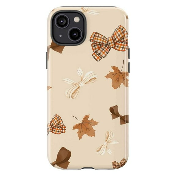 Autumn Bows iPhone Case – Fall Leaves, Plaid & Ribbon Pattern, Cozy Aesthetic Autumn Phone Cover for iPhone 16 15 14 13 12 11 Plus Pro Max Mini