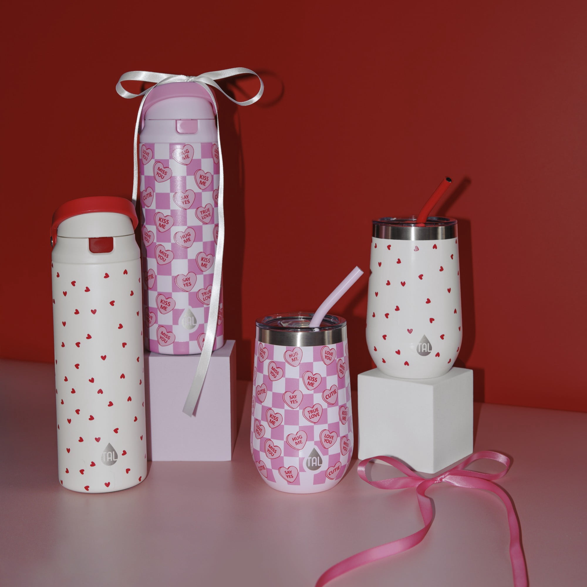 TAL 16oz Stainless Steel Wine Tumbler with Straw, Hearts