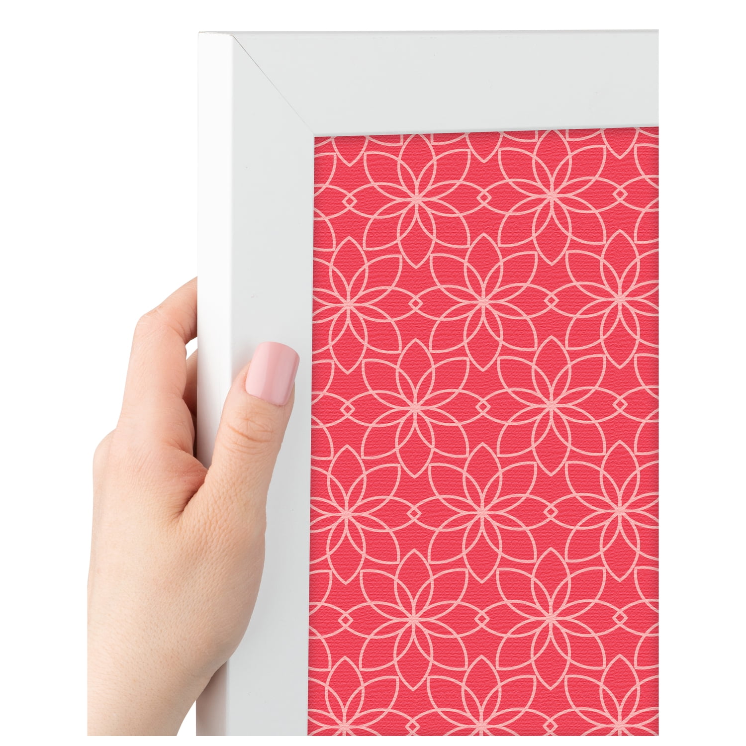 PinPix ArtToFrames 22x34 Custom Cork Bulletin Board Floral Pink   Poster Board Has a Fabric Style Canvas Finish, Framed in Satin White Frame (PinPix-549)
