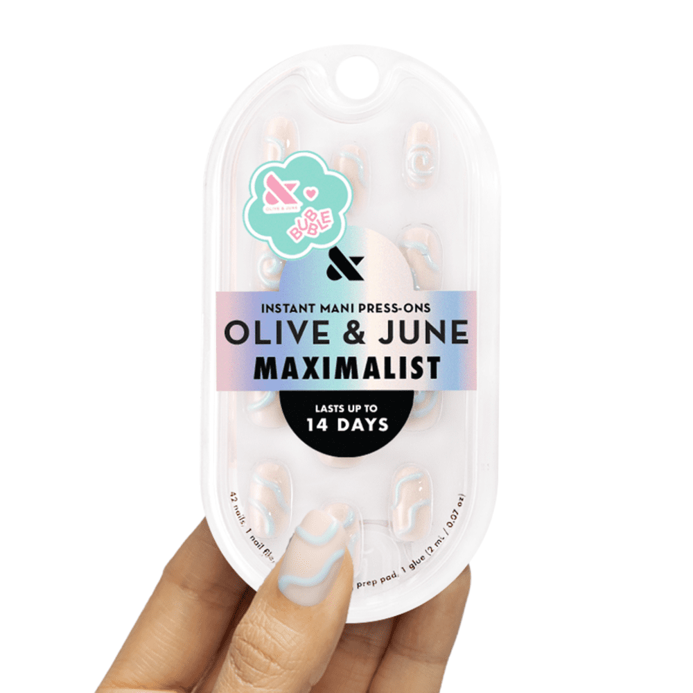 Olive & June + Bubble Instant Mani Short Round Press-on Nails, Puffy Swirls, 42 Pieces