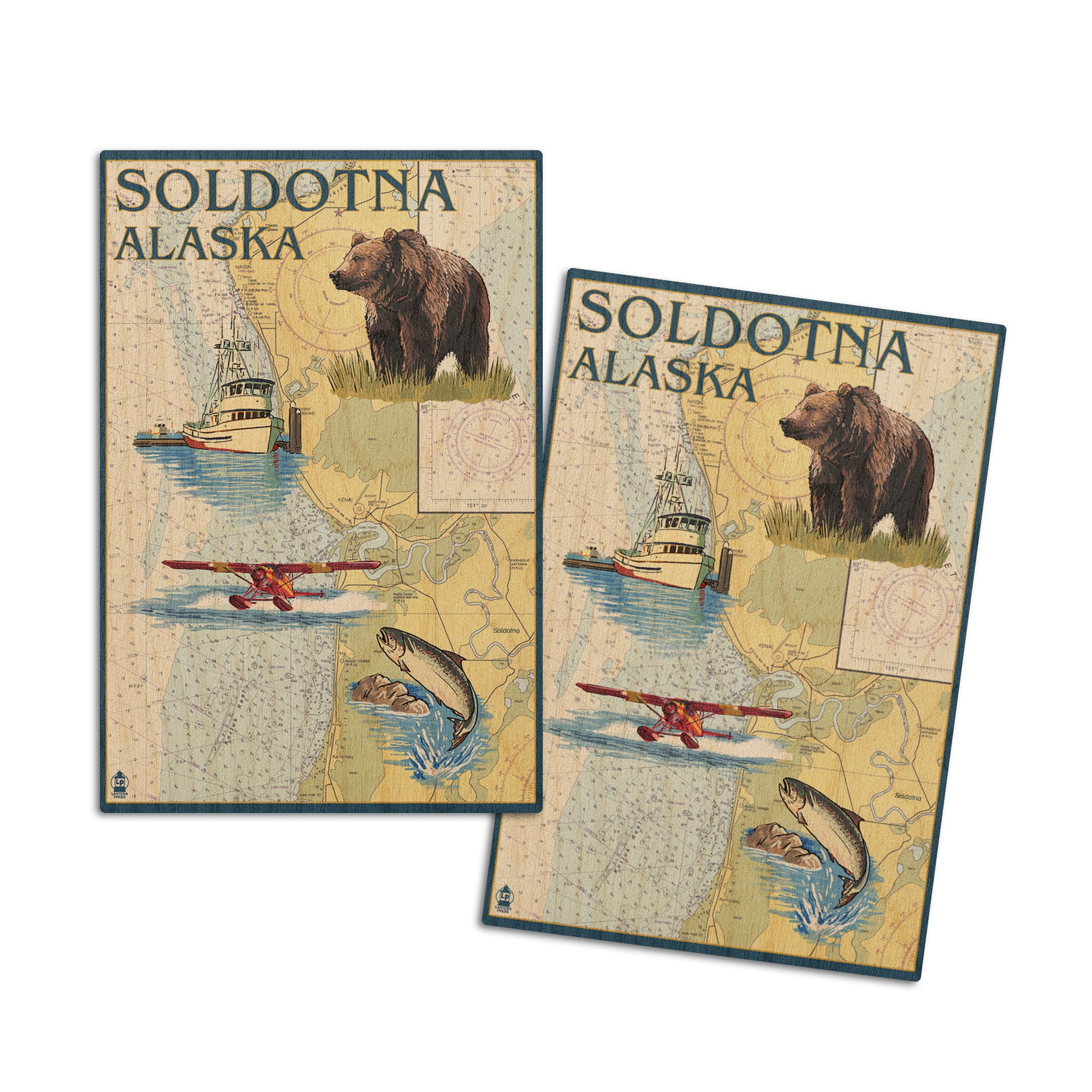 Soldotna, Alaska, Nautical Chart (4x6 Birch Wood Postcards, 2Pack