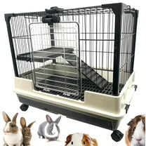 26”L 2-Level Deluxe Indoor Outdoor Small Animal Rabbit Guinea Pig Rolling Cage Easy Clean Washable Pull Out 2-Inch Deep Tray