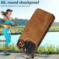 thumbnail image 3 of for iPhone 13 Pro Max Case with Card Slots, PU Leather Protective Shockproof Case with Ring Buckle, Magnetic Clasp Kickstand Cover for Women Men for iPhone 13 Pro Max - Brown, 3 of 10