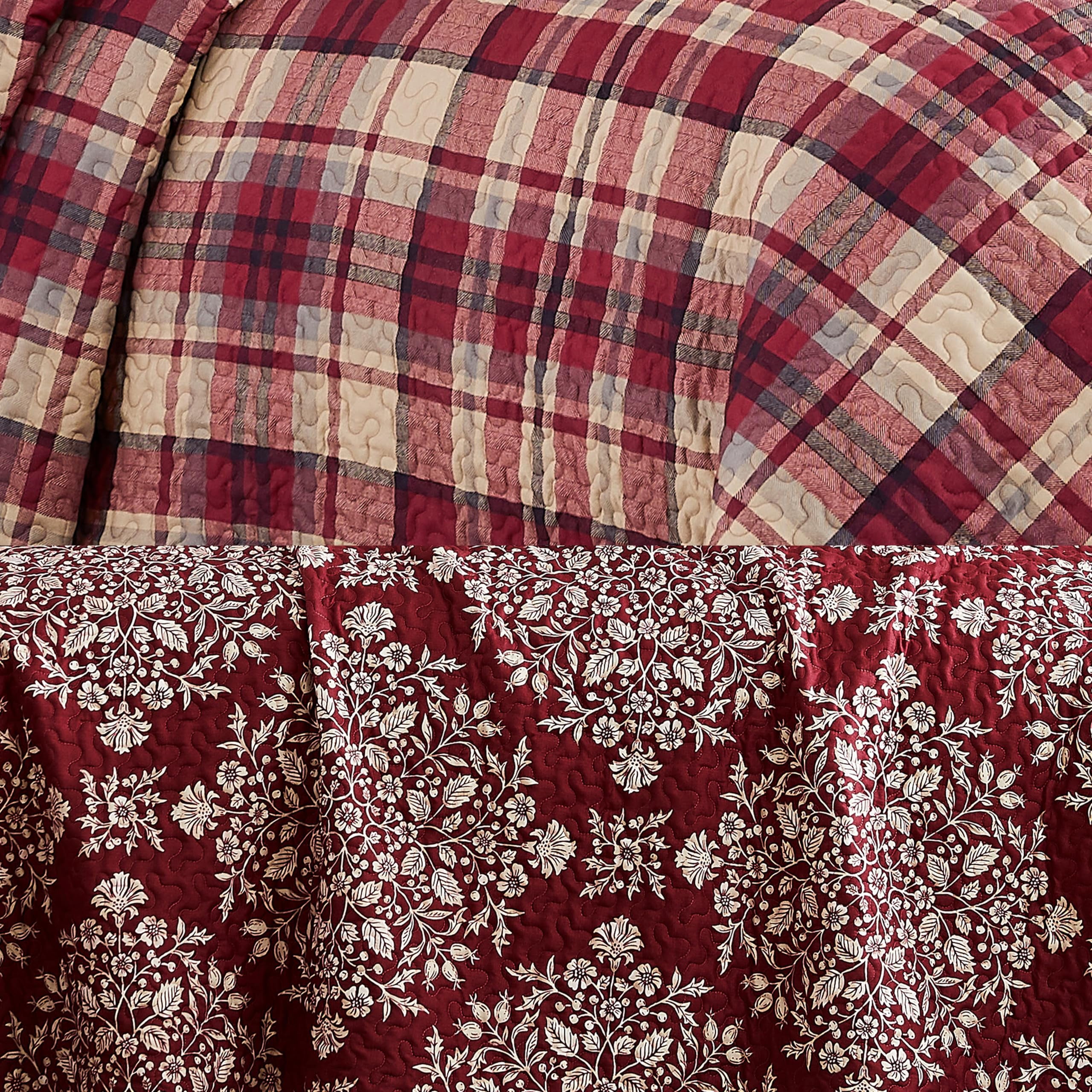 Southshore Fine Living, Inc. Christmas Quilt Twin/Twin XL with Sham, Christmas Carol Red Plaid