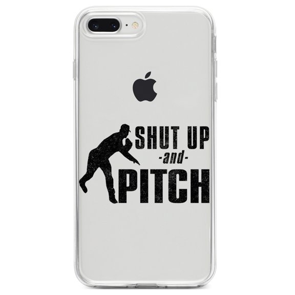 DistinctInk Clear Shockproof Hybrid Case for iPhone 7 PLUS / 8 PLUS (5.5" Screen) TPU Bumper Acrylic Back Tempered Glass Screen Protector - Shut Up & Pitch Baseball