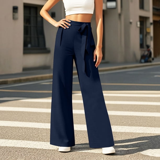 WILLBEST Pantalones Casuales de Mujer, Pantalones de Pierna Ancha con Lazo para Una Comodidad Versátil y Un Estilo Cotidiano. Chica