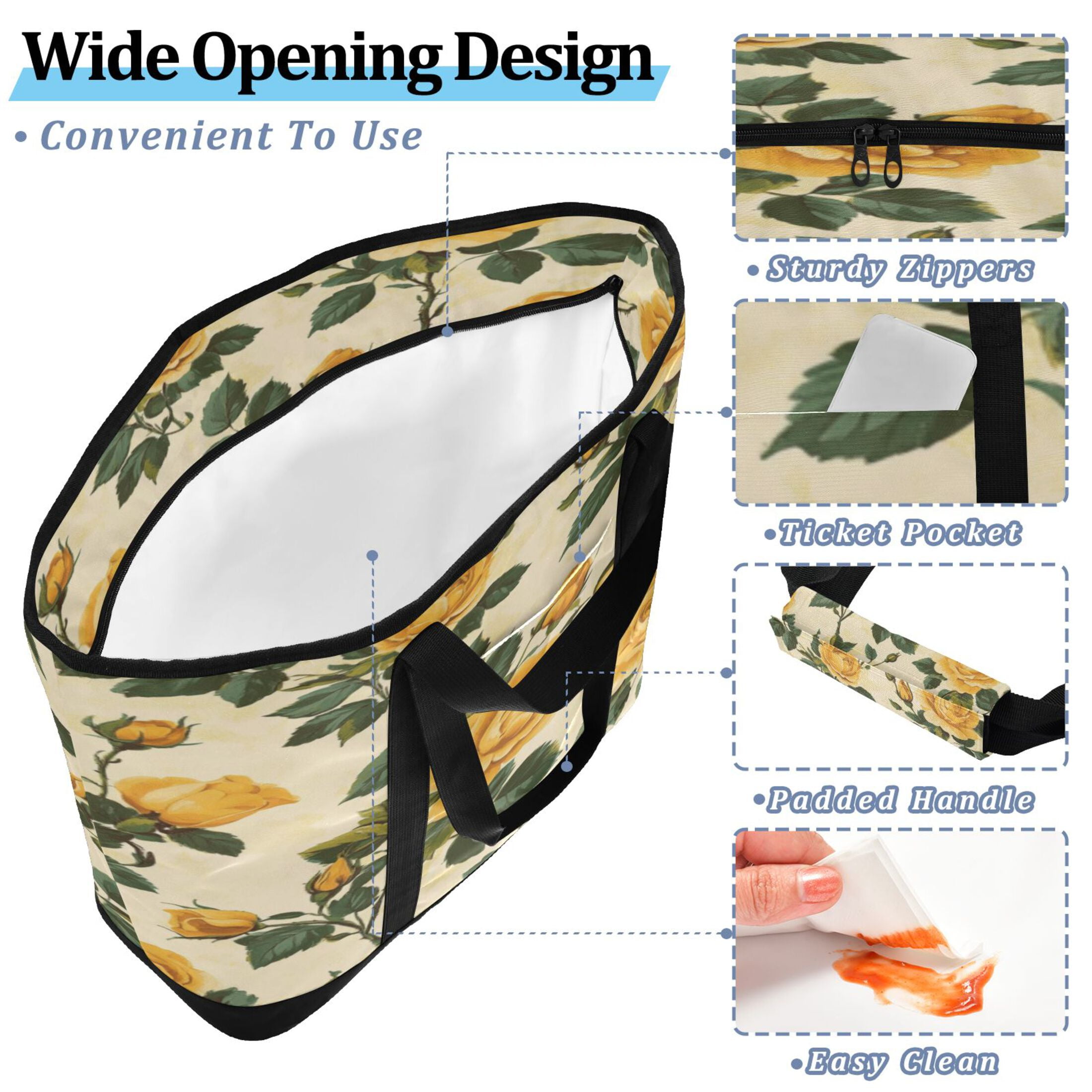 Large Hand-held Ice Pack Picnic Bag Insulation and Refrigeration Suitable for Shopping Picnics and Camping Beautiful Yellow Roses