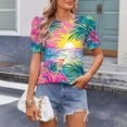 thumbnail image 5 of DDAPJ pyju Blouse for Women Dressy Casual Puff Short Sleeve Boho Tops Fashion Floral Crew Neck Tunic Shirts 2025 Summer Clothes Lightning Sales of The Day Multicolor L, 5 of 8