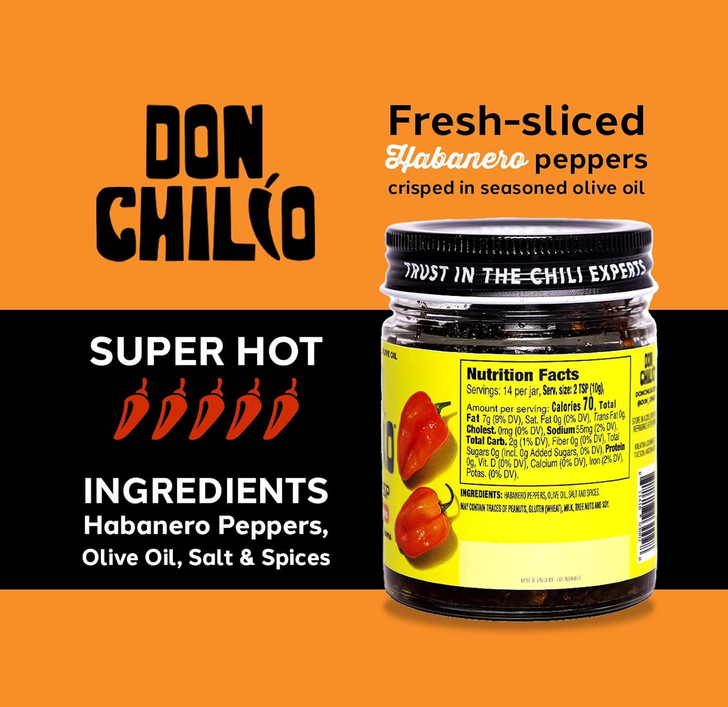 Don Chilio Chile Crisp – Crunchy Sliced Habanero Fried Chili Peppers in Hot Seasoned Oil – High Heat - Use as Topping, Sauce, Condiment, Salsa Alternative (5oz Jar Pack of 2)