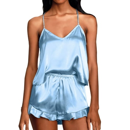 

Mrat Women s Sleepwear Pajama Sets Casual Cotton Nightgown Long Sleeve Nightgowns for Women Towel Robe Print Colorblock Frill Hem Set Housewear Suspender Suit Blue_B S