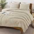 thumbnail image 5 of Light Khaki Comforter Set Queen Size, Boho Soft Warm Tufted Bedding Comforter Sets for Queen Size Bed, 3 Pieces Aesthetic Chevron Farmhouse Cute Bohemian Textured Bed Set, 5 of 7