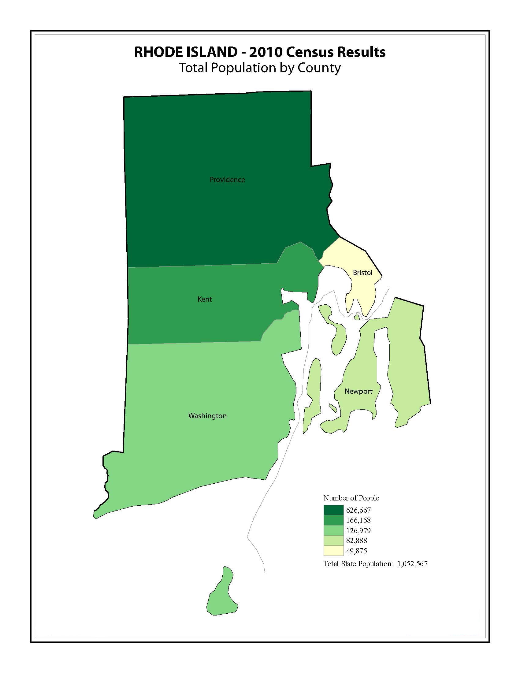 Rhode Island County Map (2010 Census) 12 Inch By 18 Inch Laminated