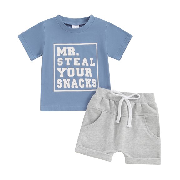 Musuos Baby Boy 2 Piece Summer Outfits 6 12 18 24M 3T Casual Short Sleeve Letter Print Tops Elastic Waist Shorts Set