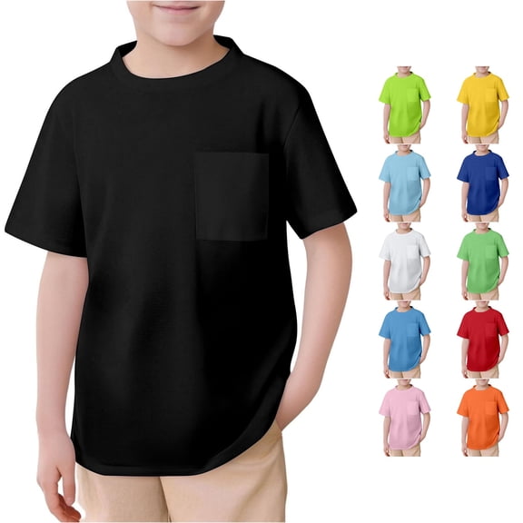 CUZIBR Boys Tops Solid Color Mesh T Shirts Short Sleeve Plain Lightweight Breathable Unisex Toddler Children Crew Neck T Shirt With Pocket Tee Dailywear,Black,4-5 Years