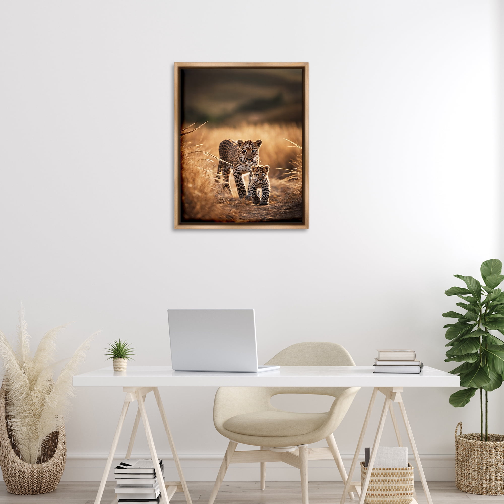 Stupell Industries Cheetah & Cub in Nature Animals Photography Brown Floater Framed Canvas Art Print Wall Art, 25 x 31