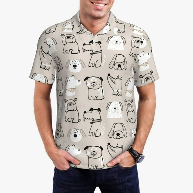 Fotbe Puppy Camiseta Polo de Golf para Hombre con Estampado – Camisa Deportiva Transpirable con Cuello Abotonado-Small