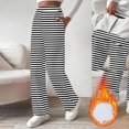 thumbnail image 2 of DDAPJ pyju Striped Sweatpants for Women Thin Fleece Lined Pants Elastic High Waisted Straight Leg Trousers with Pockets Pantalones de mujer Black XXL, 2 of 8