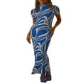 thumbnail image 1 of Femmes Print Maxi Crayon Robes Faux Cou Cravate Teinture Robe Longue Robe Élégante Soirée Club Robe, 1 of 6
