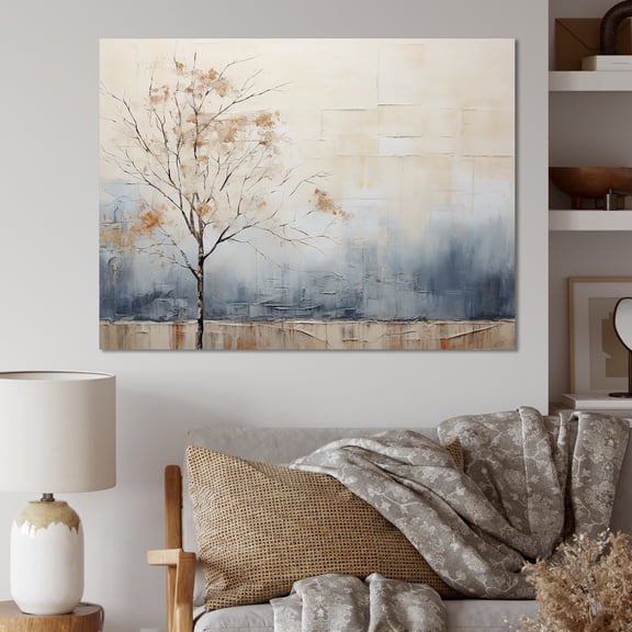 Designart "Tranquil Minimalism In Beige And Blue Countryside I" Countryside Wall Art Prints