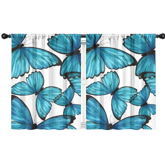 Blackout Kids Curtains,White Blue Butterfly Pattern Childrens Insulated Curtains Set Of 2,Bedroom Essentials,Toddler Room Decor 42"x54"
