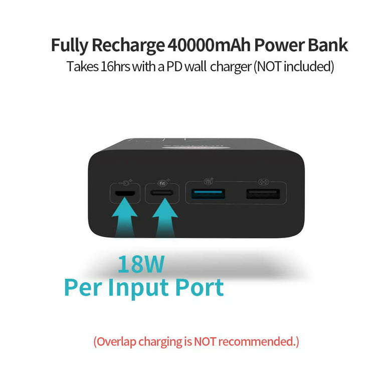40000mAh Power Bank, ROMOSS PEA40 18W PD USB C Fast Charge Battery Bank, 3  Outputs and 2 Inputs External Battery Pack with LED Display for iPhone 12,  iPad Pro, MacBook Pro, Surface