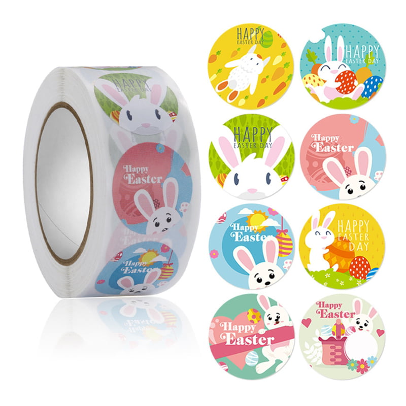 HAPPY EASTER 3 LOOKS ON ROLL LABELS 500 PER ROLL GREAT STICKERS 1.25" x 2" 