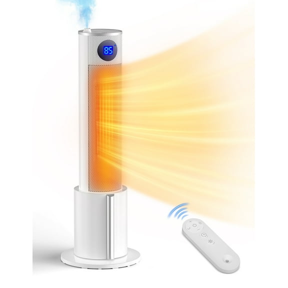 Flamemore 25.5" Space Heater with Ultrasonic Humidifier, 1500W Fast Heating with Thermostat, Remote, Oscillating, 12H Timer, 1L Water Tank