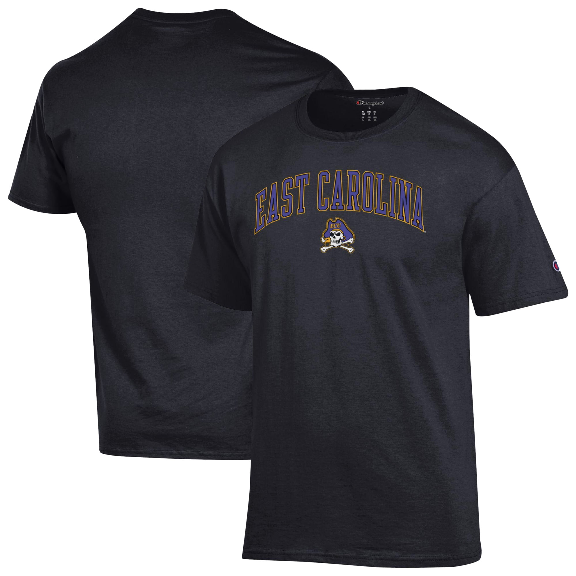 Men's-Champion Black ECU Pirates Arch Over Logo T-Shirt
