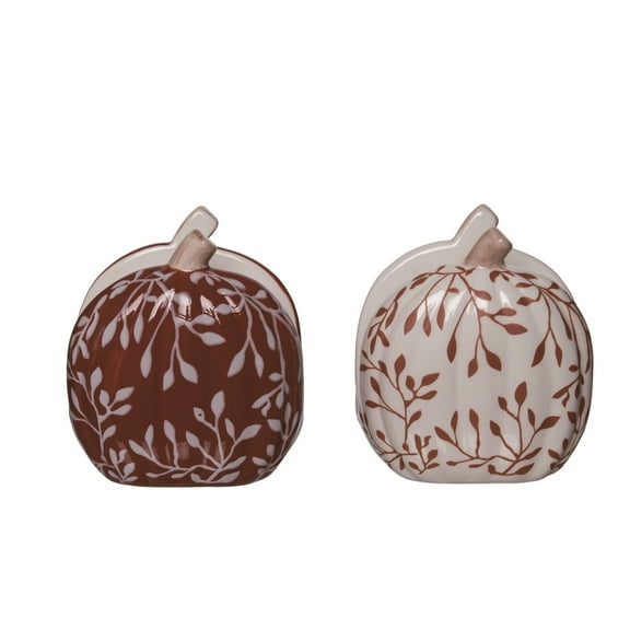 Transpac Ceramic Pumpkin and Vine Motif Sponge Napkin Holder Set 2 Fall Harvest Home Decorations for Autumn Thanksgiving