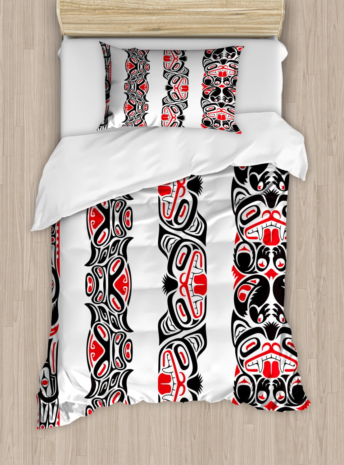 Primitive Duvet Cover Set Haida Motifs In Vertical Borders With
