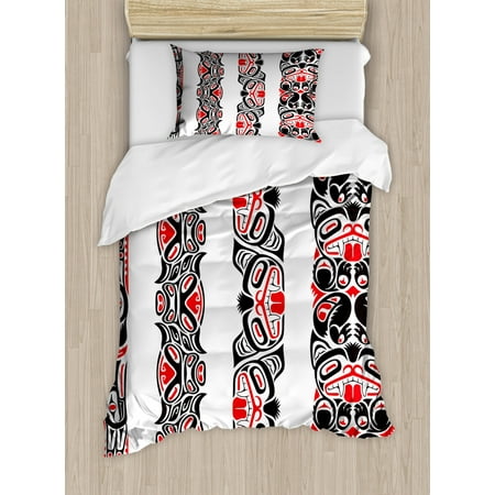 Primitive Duvet Cover Set Haida Motifs In Vertical Borders With